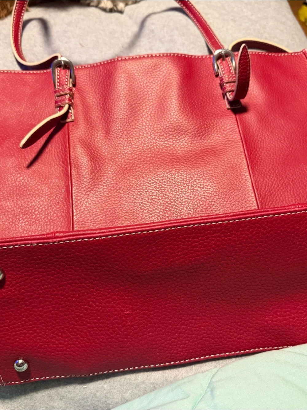 Tannery West Red Leather Tote with Contrast Stitching